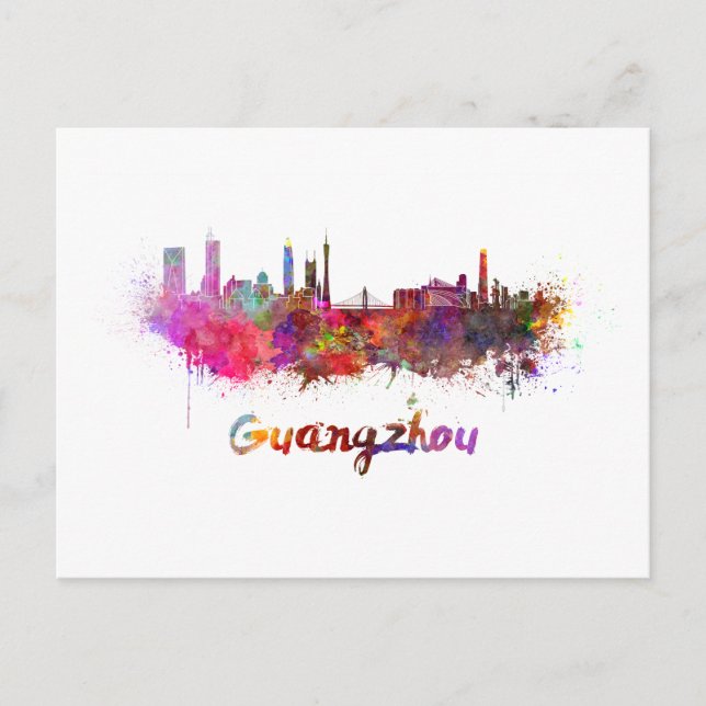 Guangzhou skyline in watercolor postcard (Front)