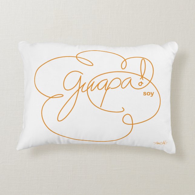 GUAPA soy - Bold CloudS Orange Script Decorative Cushion (Back)