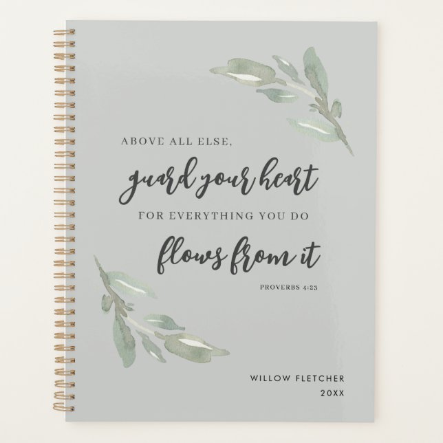 Guard Your Heart Christian Bible Verse Greenery Planner (Front)