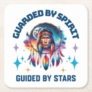 Guarded by Spirit, Guided by Stars Square Paper Coaster