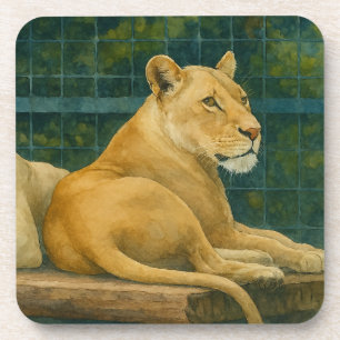 Guarded Rest – Lion Pair in Sanctuary Setting Coaster