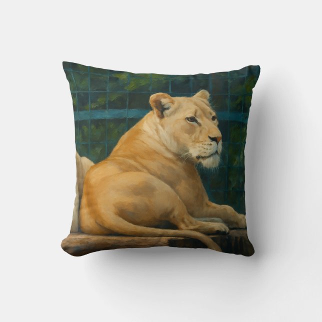 Guarded Rest – Lion Pair in Sanctuary Setting Cushion (Front)