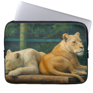 Guarded Rest – Lion Pair in Sanctuary Setting Laptop Sleeve