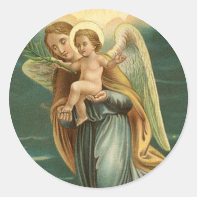Guardian Angel And Baby Jesus Classic Round Sticker (Front)