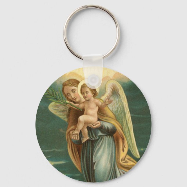 Guardian Angel And Baby Jesus Key Ring (Front)