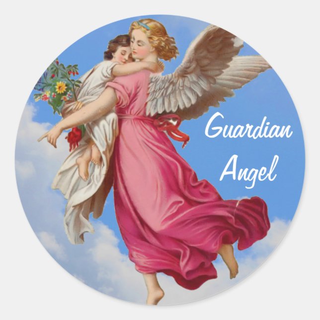 Guardian Angel And Child Inspirational Classic Round Sticker (Front)