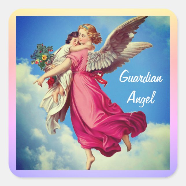 Guardian Angel And Child Inspirational  Square Sticker (Front)