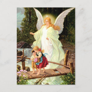 Guardian Angel and Children Vintage Painting Postcard