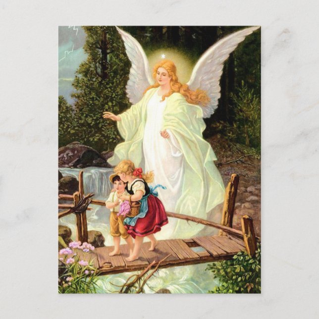 Guardian Angel and Children Vintage Painting Postcard (Front)