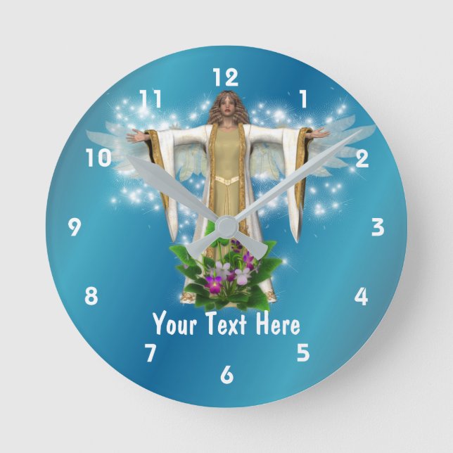 Guardian Angel And Flowers Personalised Round Clock (Front)