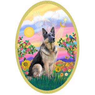 Guardian Angel and German Shepherd Standing Photo Sculpture