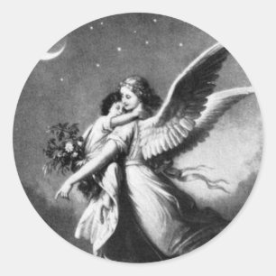 Guardian Angel At Night Classic Round Sticker