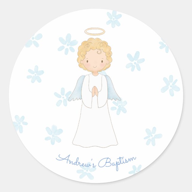 Guardian Angel Baptism Catholic Christening Classic Round Sticker (Front)