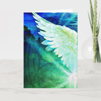 Guardian Angel Blue Green Wing – Blank Greeting Card