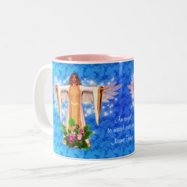 Guardian Angel Blue Inspirational Personalised  Two-Tone Coffee Mug (Front Left)