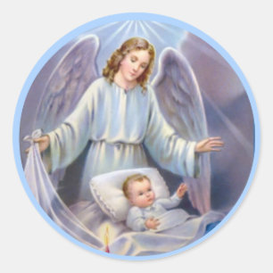 Guardian Angel boy baby candle heavens blue Classic Round Sticker