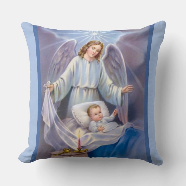 Guardian Angel boy baby candle heavens blue Cushion (Front)