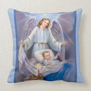 Guardian Angel boy baby candle heavens blue Cushion