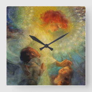 “Guardian Angel” by Franz Dvorak Square Wall Clock