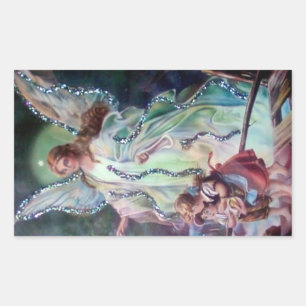 GUARDIAN ANGEL c. 1900 rectangular Sticker