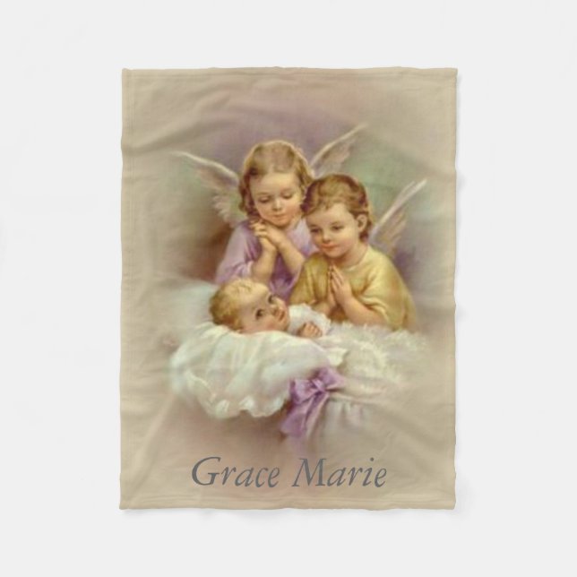Guardian Angel Cherubs Baby Cloud Personalise Fleece Blanket (Front)
