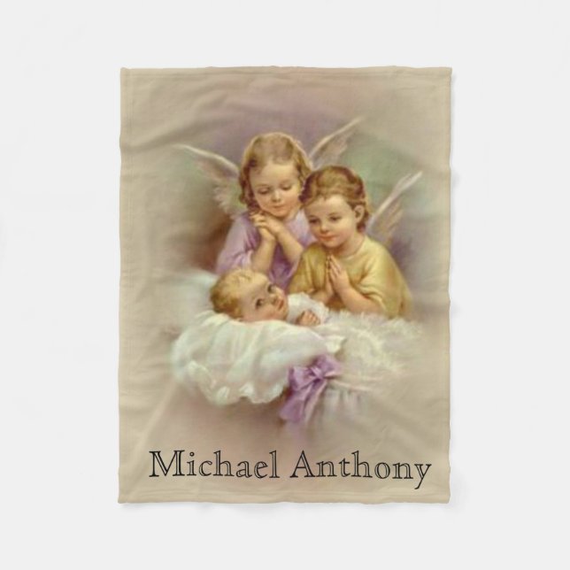 Guardian Angel Cherubs Praying Above Baby Fleece Blanket (Front)