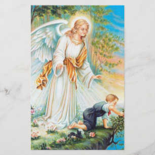 Guardian Angel Child Boy Flowers Stationery