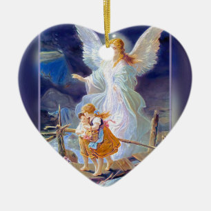 Guardian Angel, Children and Bridge Ceramic Tree Decoration