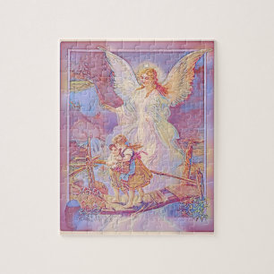 Guardian Angel, Children and Bridge in Pastel Jigsaw Puzzle