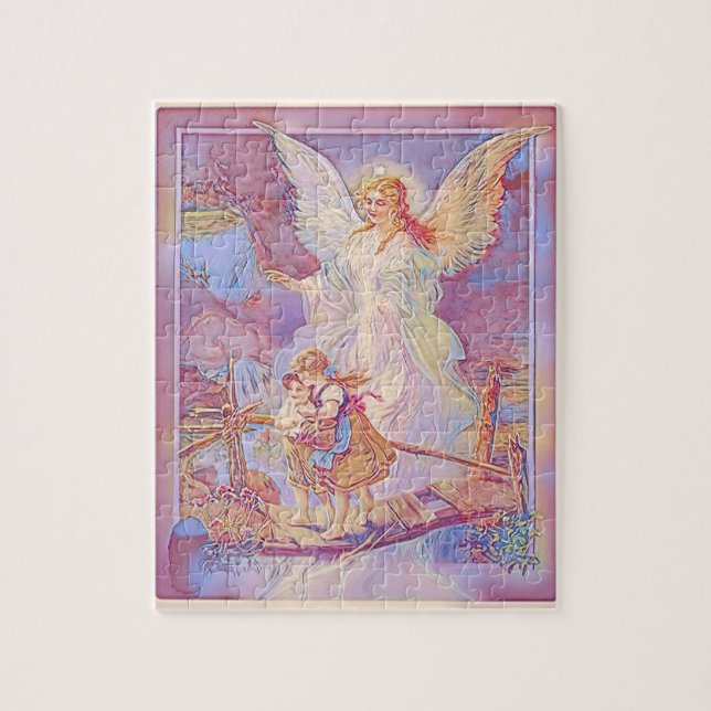 Guardian Angel, Children and Bridge in Pastel Jigsaw Puzzle (Vertical)