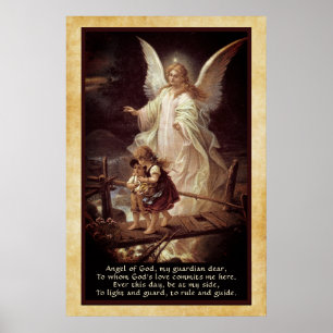Guardian Angel, Children, Bridge and Poem Poster