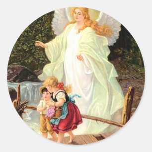 Guardian Angel Children Bridge Classic Lindberg  Classic Round Sticker