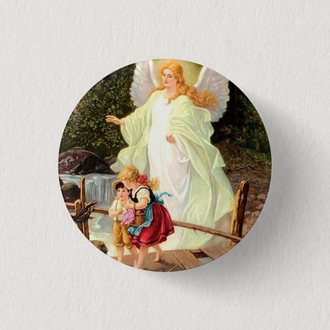 Guardian Angel Children over Bridge Lindberg  3 Cm Round Badge (Front)