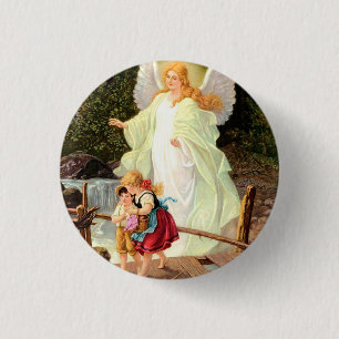 Guardian Angel Children over Bridge Lindberg  3 Cm Round Badge