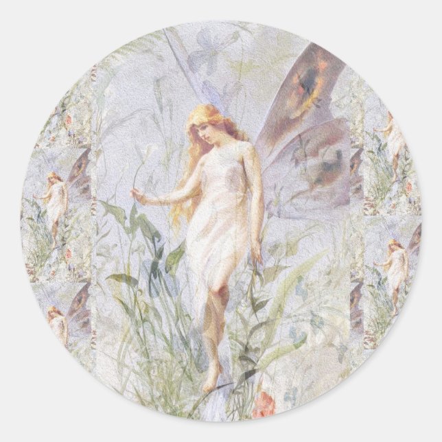 Guardian Angel & Flowers Classic Round Sticker (Front)