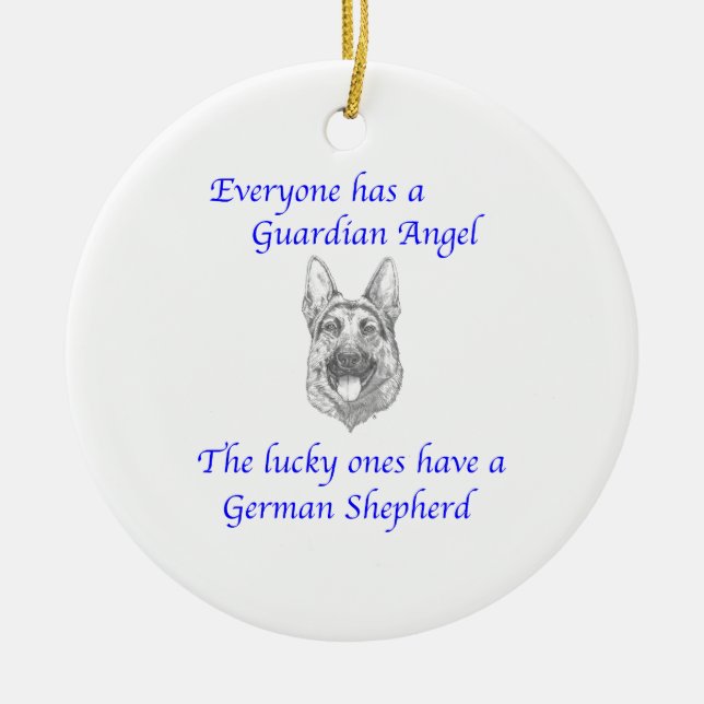 GUARDIAN ANGEL GERMAN SHEPHERD CERAMIC TREE DECORATION (Front)