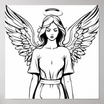 Guardian Angel Girl Black and White