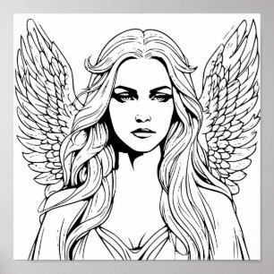 Guardian Angel Girl Black and White  Poster