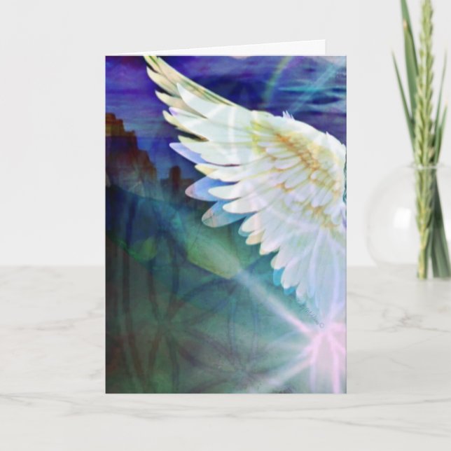 Guardian Angel Indigo Wing – Blank Greeting Card (Front)