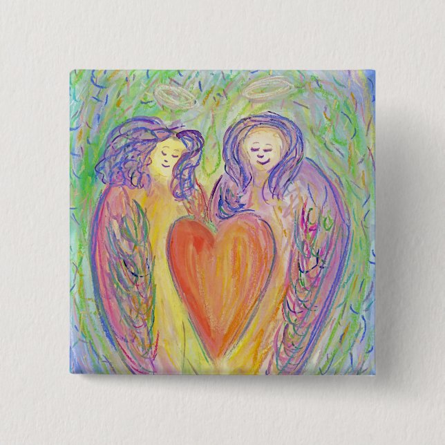 Guardian Angel Love Hearts Lapel Pin or Buttons (Front)