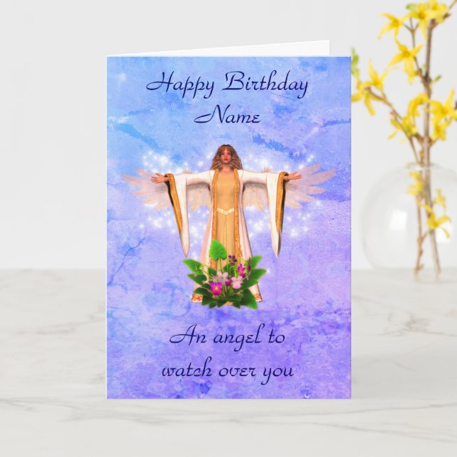 Guardian Angel Personalised Birthday Card (Yellow Flower)
