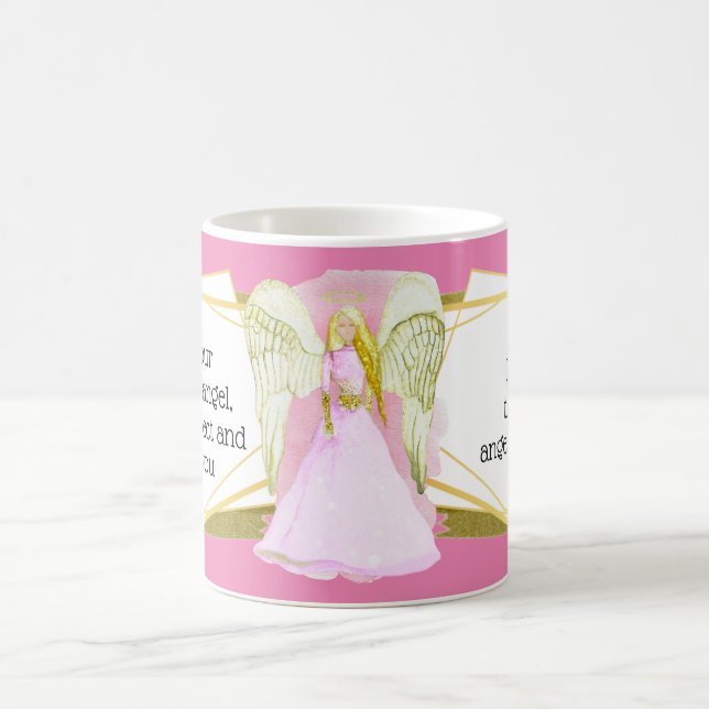 Guardian angel pink dress gold hair girls birthday coffee mug (Center)