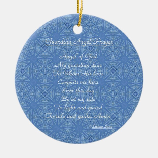 Guardian Angel Prayer Blue Ceramic Tree Decoration (Front)