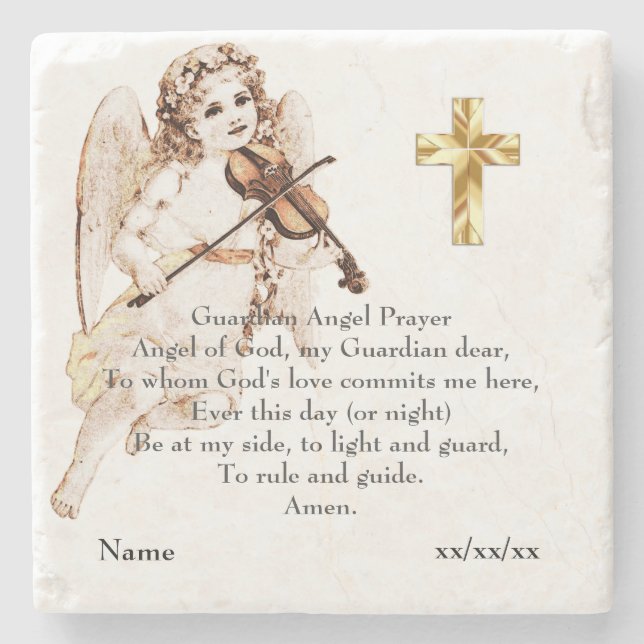 Guardian Angel Prayer Catholic Gift Personalised Stone Coaster (Front)