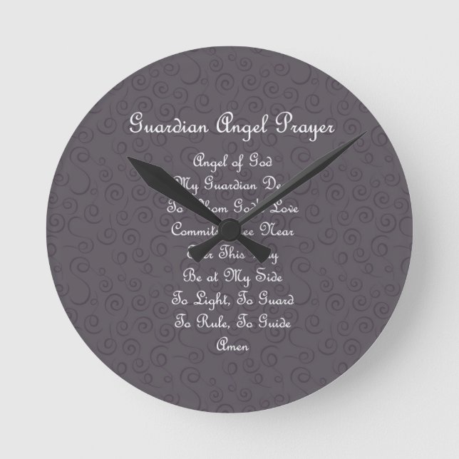 Guardian Angel Prayer Charcoal Round Clock (Front)