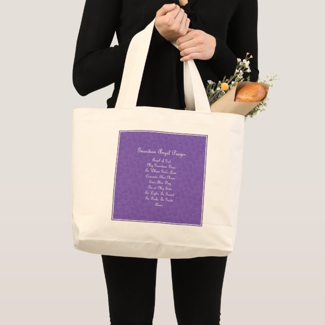 Guardian Angel Prayer Purple  Large Tote Bag (Front (Product))