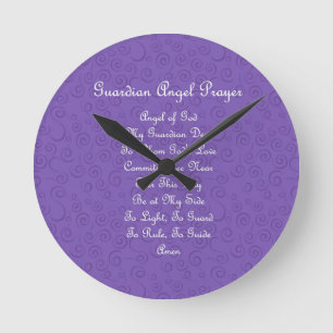 Guardian Angel Prayer Purple Round Clock