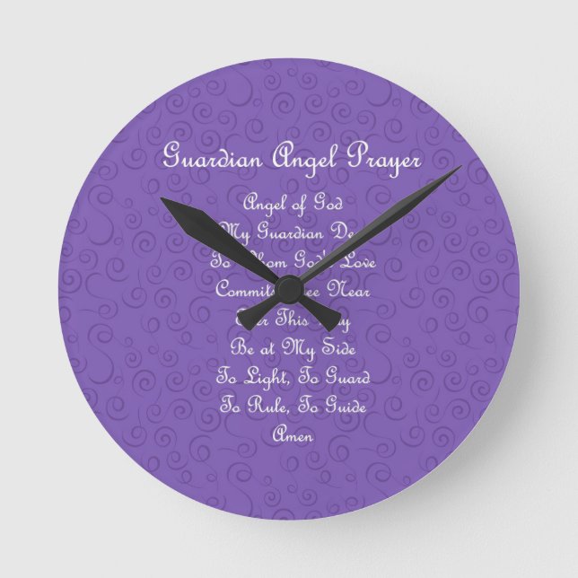 Guardian Angel Prayer Purple Round Clock (Front)