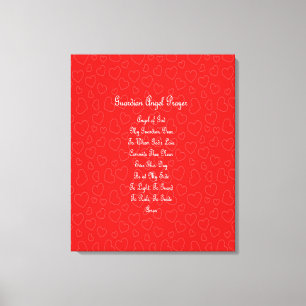 Guardian Angel Prayer Red Hearts Canvas Print
