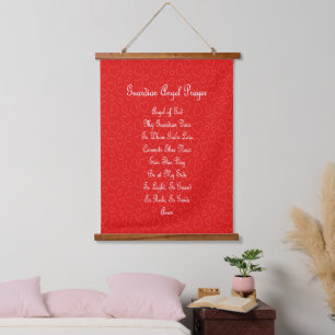 Guardian Angel Prayer Red Hearts Hanging Tapestry